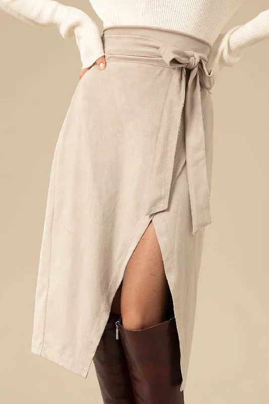 Elegant Suede Front Slit Skirt (B675) - Kady