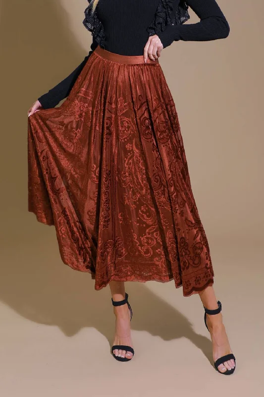 EASE MY MIND VELVET MIDI SKIRT