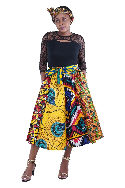 Ankara Assorted Panel Midi Skirt