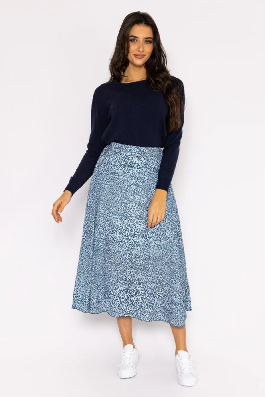 Printed Midi Skirt in Navy