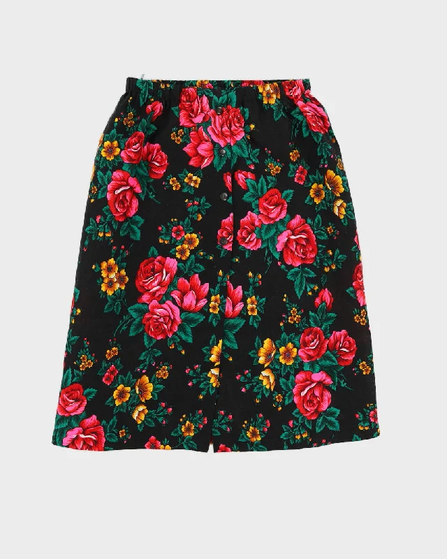 00s Black Floral Midi Skirt - S