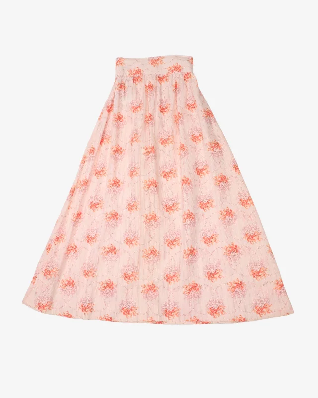 1970's peach floral maxi skirt - W24