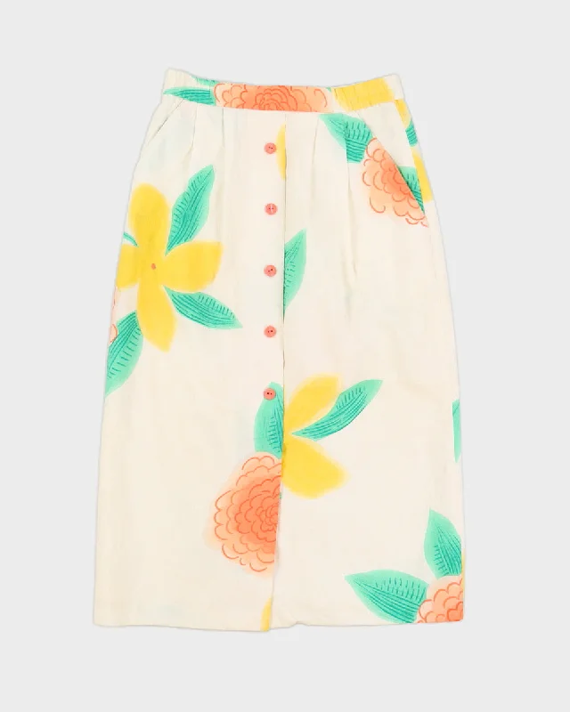 Cream Patterned Midi Skirt - S