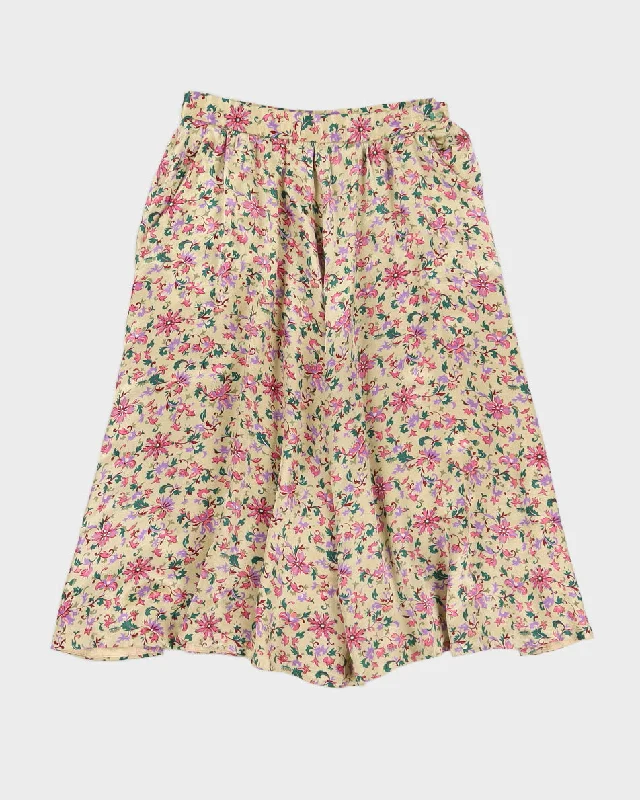 Golden Satin Floral Midi Skirt - S