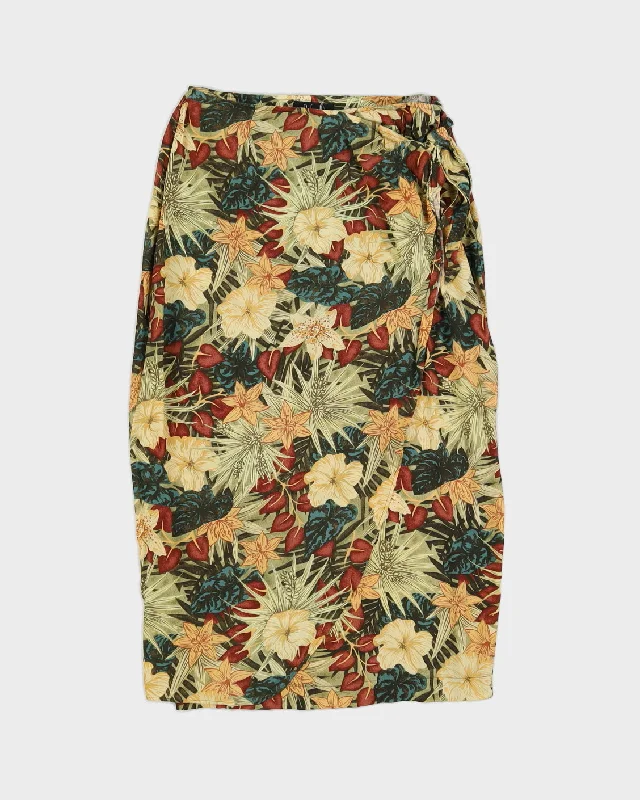 Green Floral Patterned Midi Skirt - S