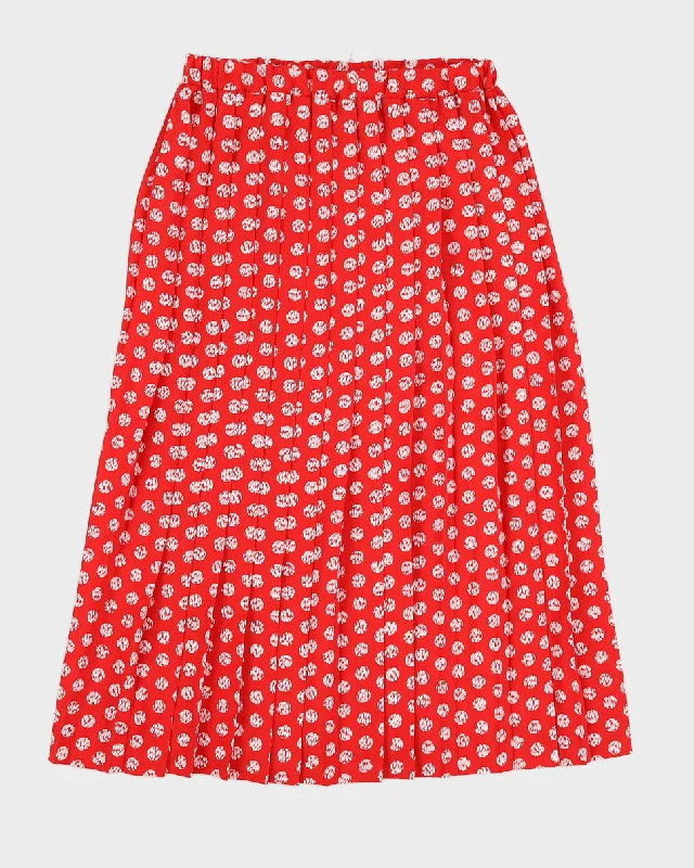 Red Patterned Pleated Midi Skirt - S