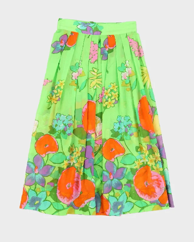 Vintage 1970s Green Patterned Midi Skirt - M