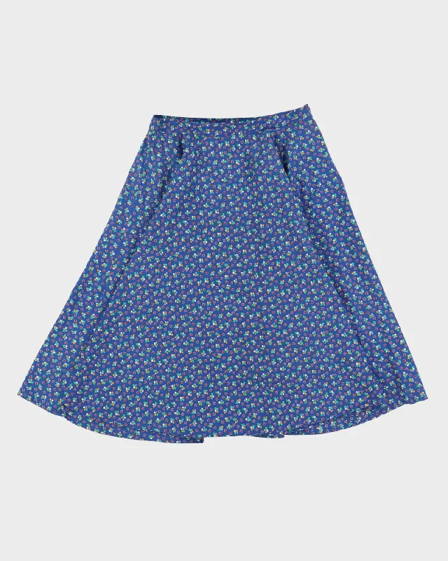 Vintage 1980s Blue Patterned Midi Skirt- S