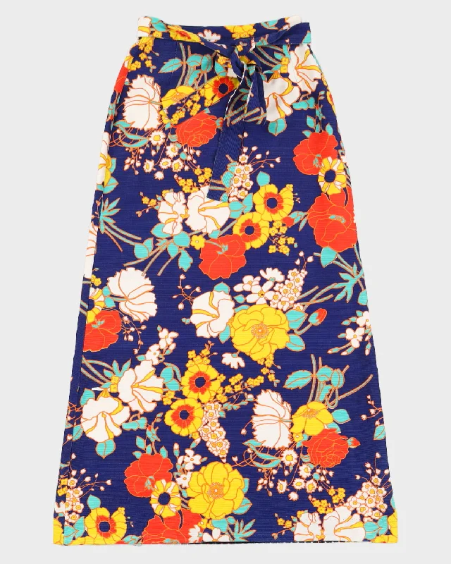 Vintage 60s Madison Floral Midi Skirt With Belt - XS