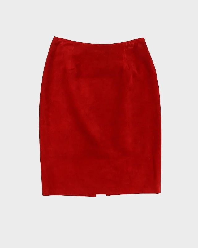 Vintage 90s Danier Red Suede Midi Skirt - M