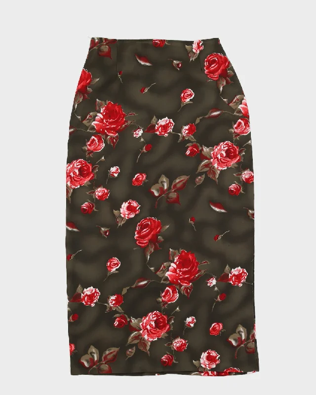 Vintage 90s SMW Rose Printed Maxi Skirt With Slit Side - M