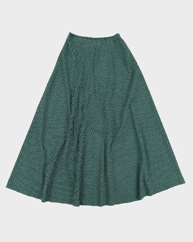 Vintage Green High Waisted Printed Midi Skirt - M