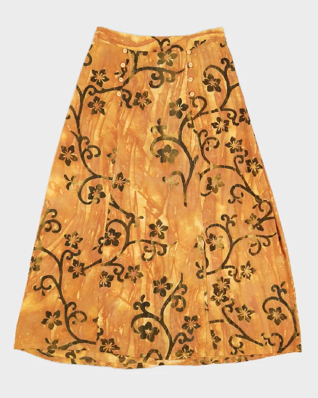 Y2K 00s Aysha Orange Hawaiian Maxi Skirt - XL