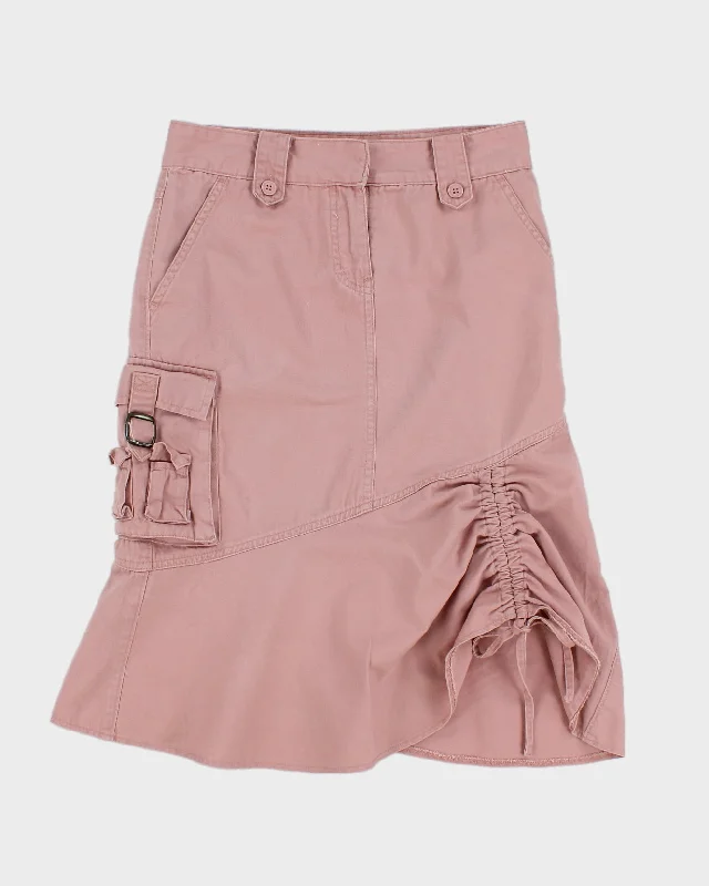 Y2K Pink Denim Ruched Midi Skirt - S