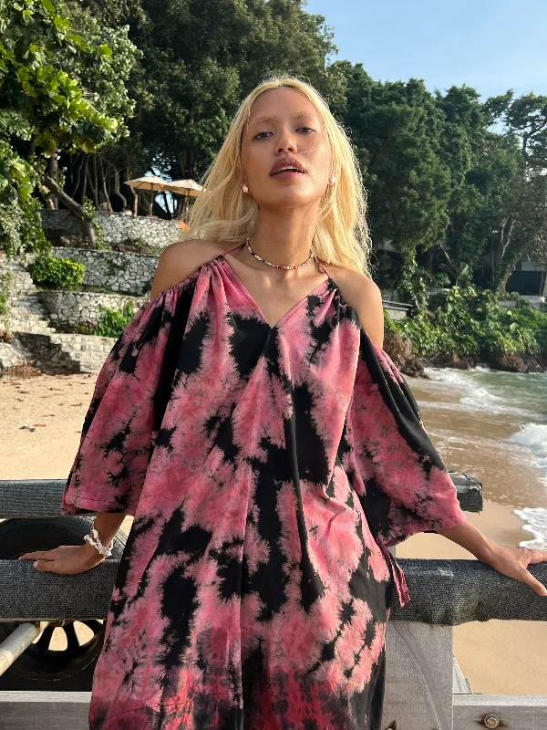 Luna Tie Dye Mini Dress - Black/Pink