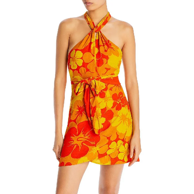 Faithfull the Brand Womens Floral Halter Mini Dress