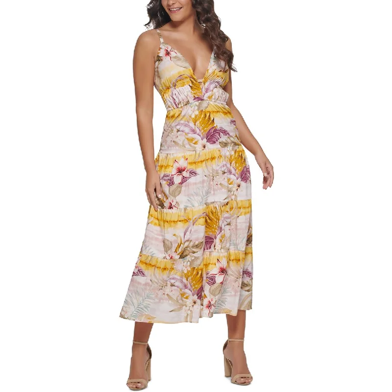 Guess Womens Long V-Neck Maxi Dress