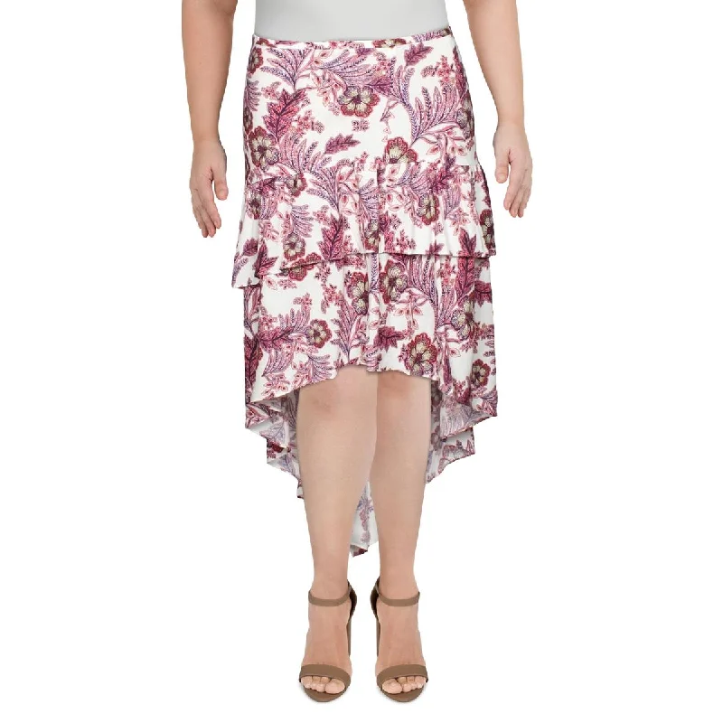 LINI Womens Meagan Floral Ruffled Midi Skirt