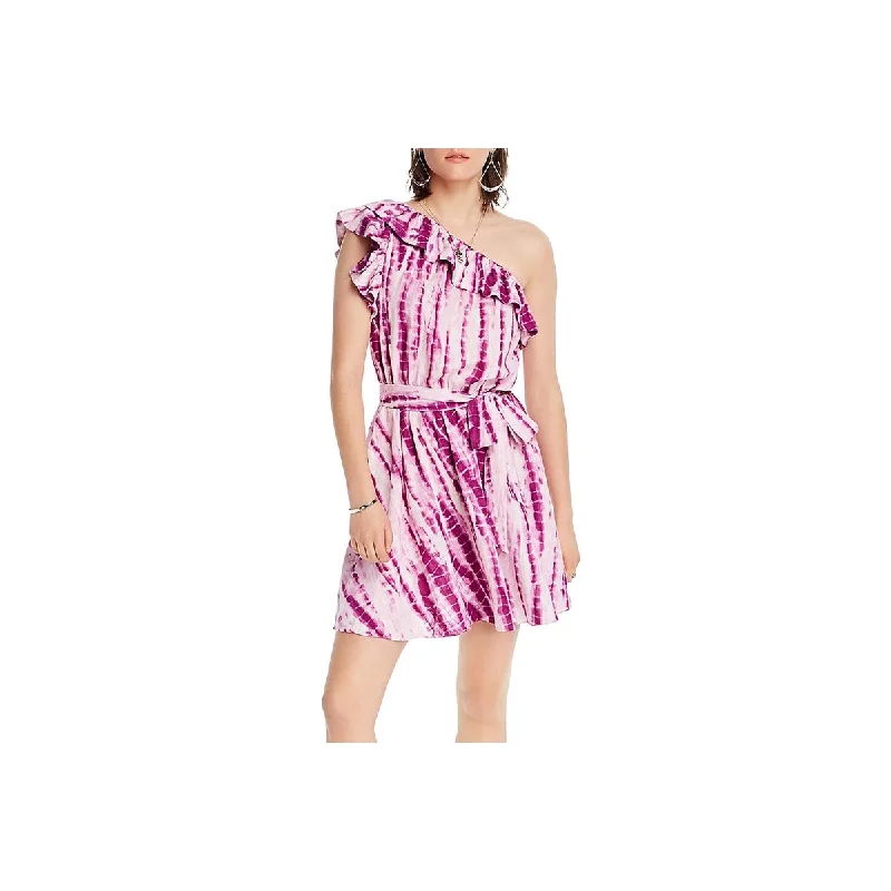 LINI Womens Ruffled Tie-Dye Mini Dress