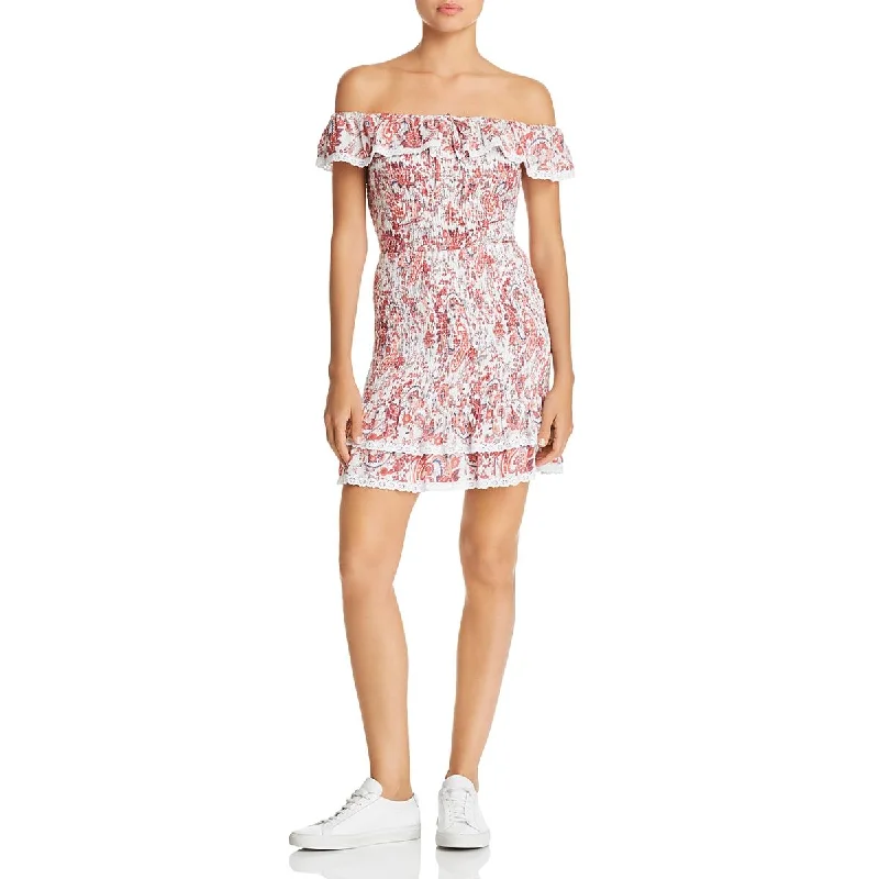 Lost + Wander Sofia Women's Smocked Paisley Print Off-The-Shoulder Mini Dress