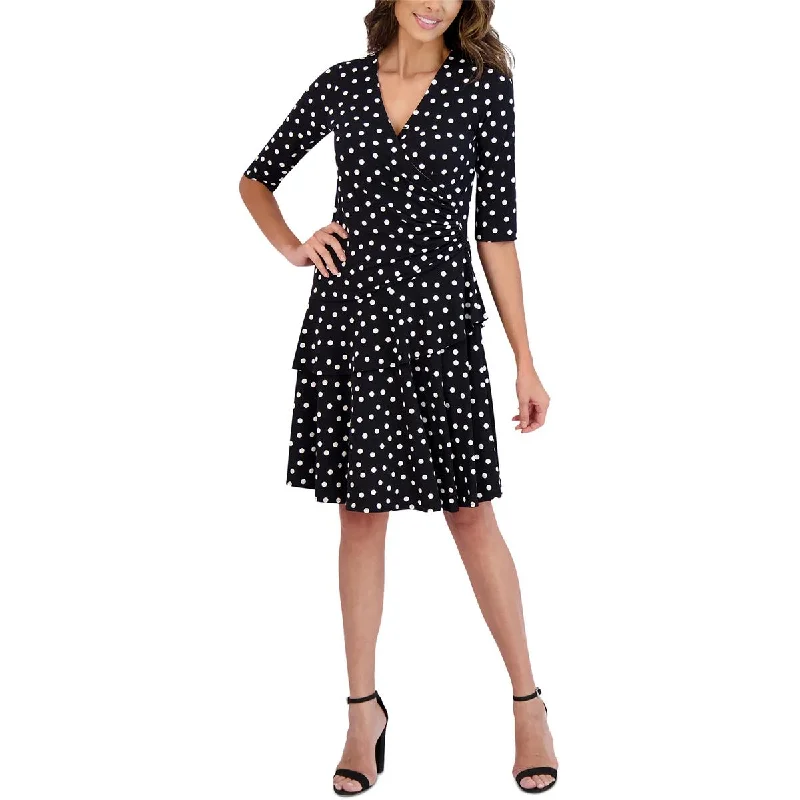 Signature By Robbie Bee Womens Plus Polka Dot Tiered Mini Dress