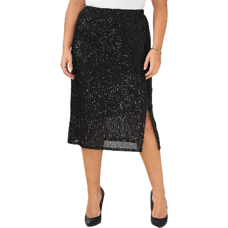 Vince Camuto Womens Plus Sequined Side Slit Midi Skirt