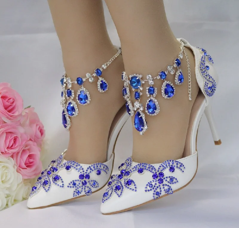 Women Pumps Wedding Dress Shoes Hollow Pointed Toe Thin Heels 9CM Delicate Sweet Rhinestone High Heel Shoes