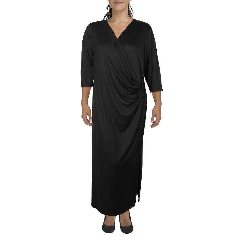 24seven Comfort Apparel Womens Plus Surplice Long Maxi Dress