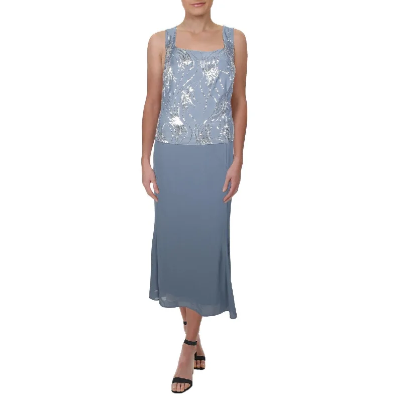 Alex Evenings Womens Plus Jersey Sequined Midi Dress