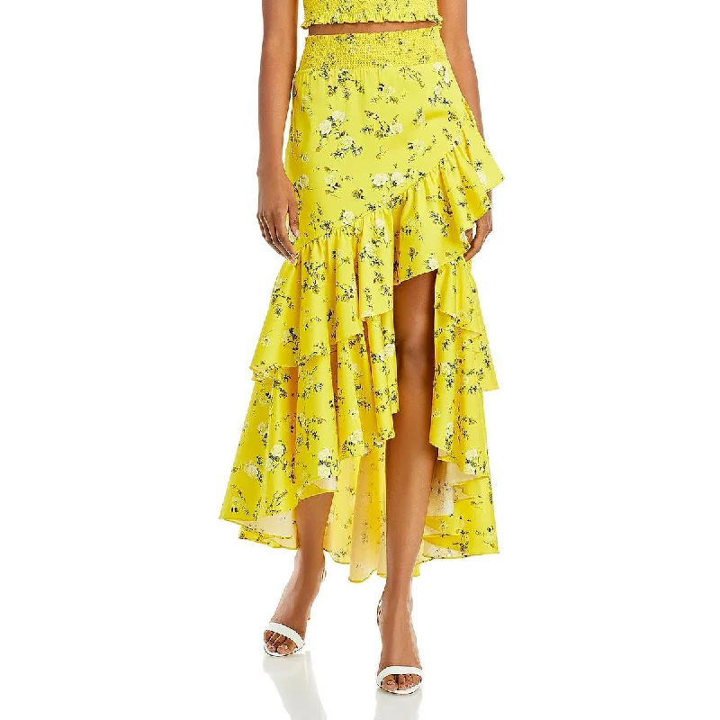 Alice and Olivia Womens Floral Print Tiered Maxi Skirt