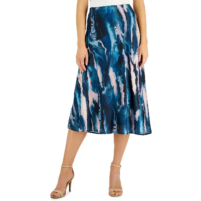 Anne Klein Womens Satin Printed Midi Skirt