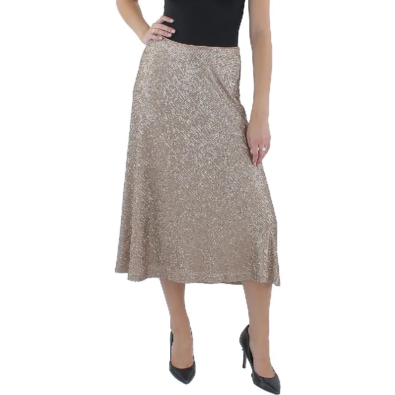 Anne Klein Womens Sequined Party Midi Skirt