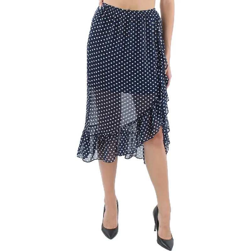 Aqua Womens Ruffled Calf Midi Skirt