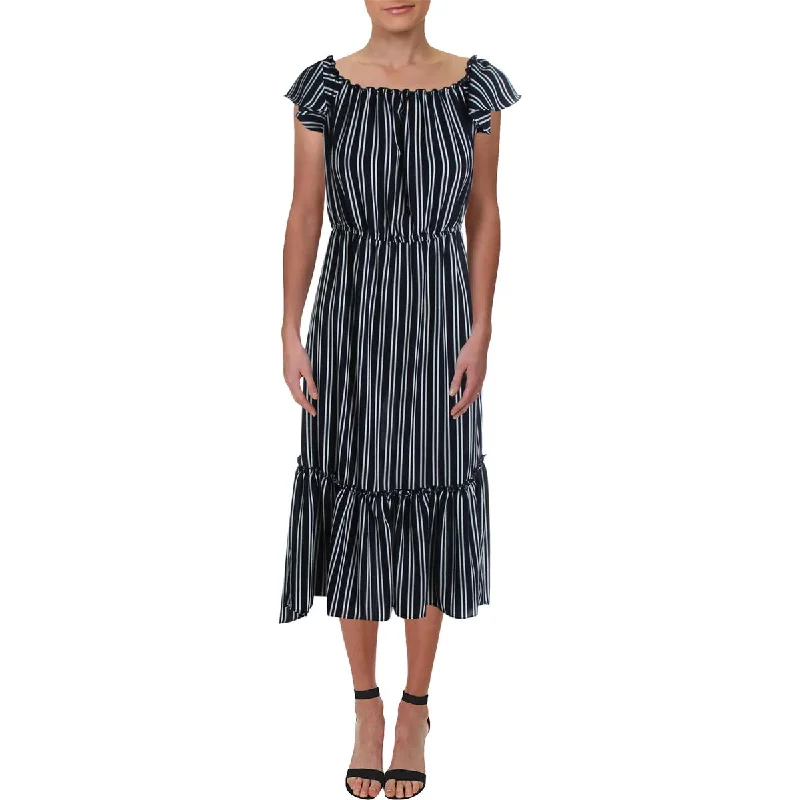 Aqua Womens Striped Hi-Low Maxi Dress