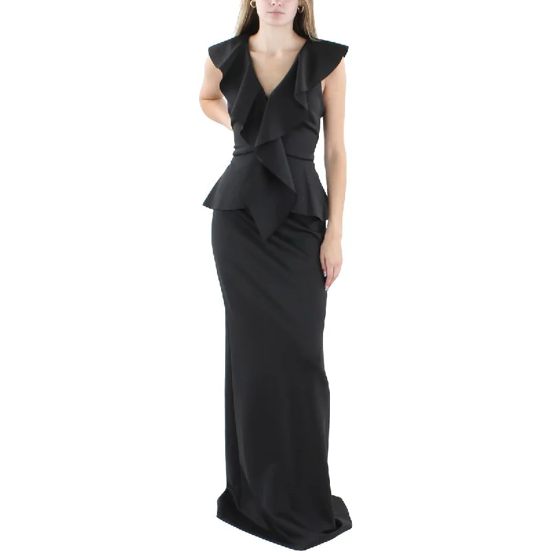 Black Halo Womens Full Length Ruffled Maxi Dress