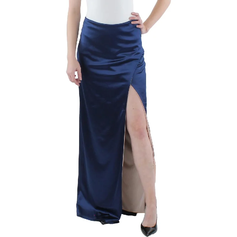 City Studios Womens Juniors Satin Side Slit Maxi Skirt