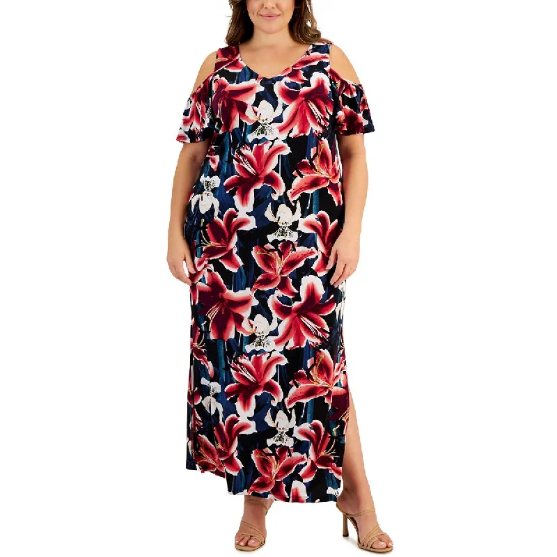 Connected Apparel Womens Plus Long Floral Print Maxi Dress