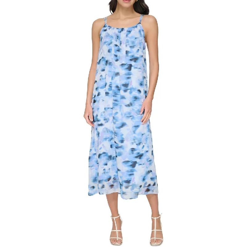 DKNY Womens Chiffon Printed Midi Dress