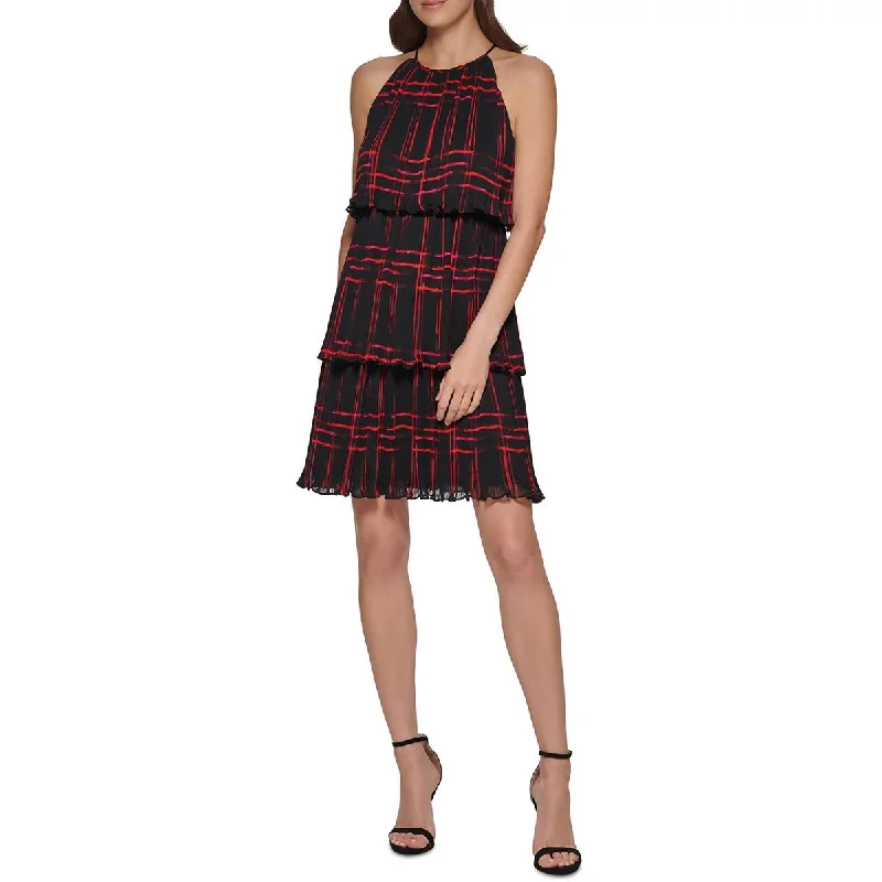 DKNY Womens Printed Ruffle Midi Dress