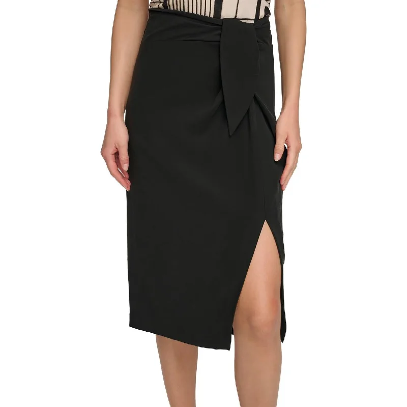 DKNY Womens Twill Front Twist Midi Skirt