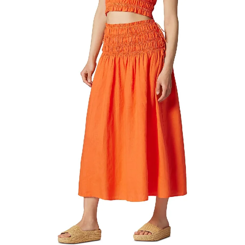 Joie Womens Linen Smocked Midi Skirt