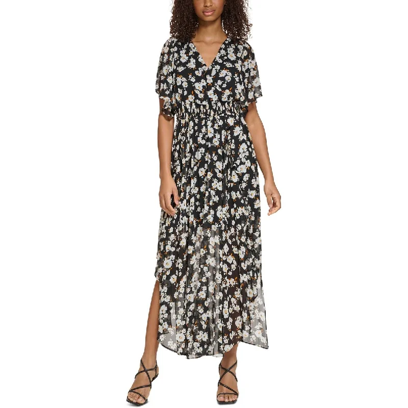 Karl Lagerfeld Paris Womens Smocked Waist  Maxi Dress