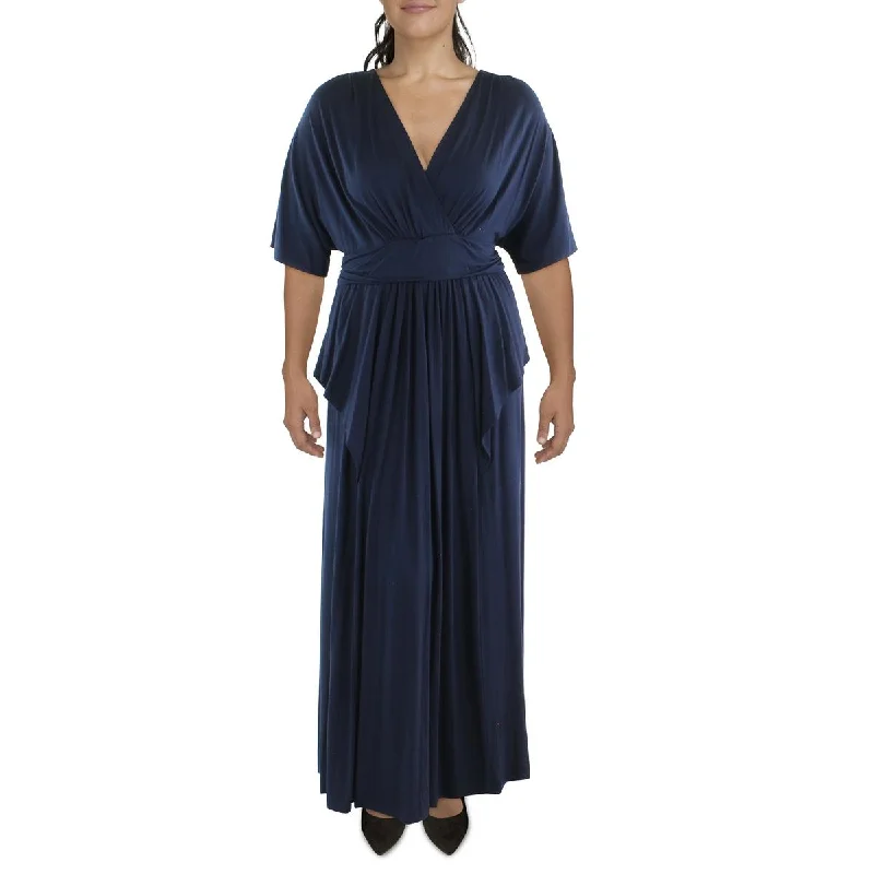 Kiyonna Womens Plus Knit V-Neck Maxi Dress