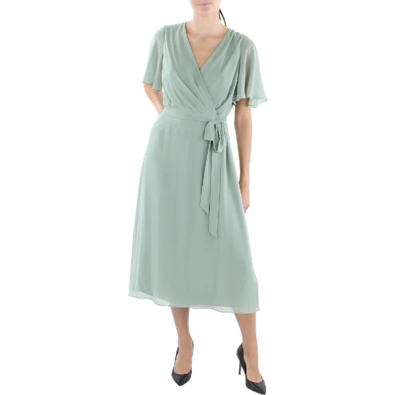 Lauren Ralph Lauren Womens Surplice Mid Calf Midi Dress