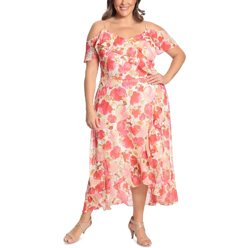 London Times Womens Plus Floral Ruffled Maxi Dress