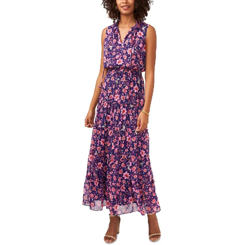 MSK Womens Floral Print Smocked Maxi Dress