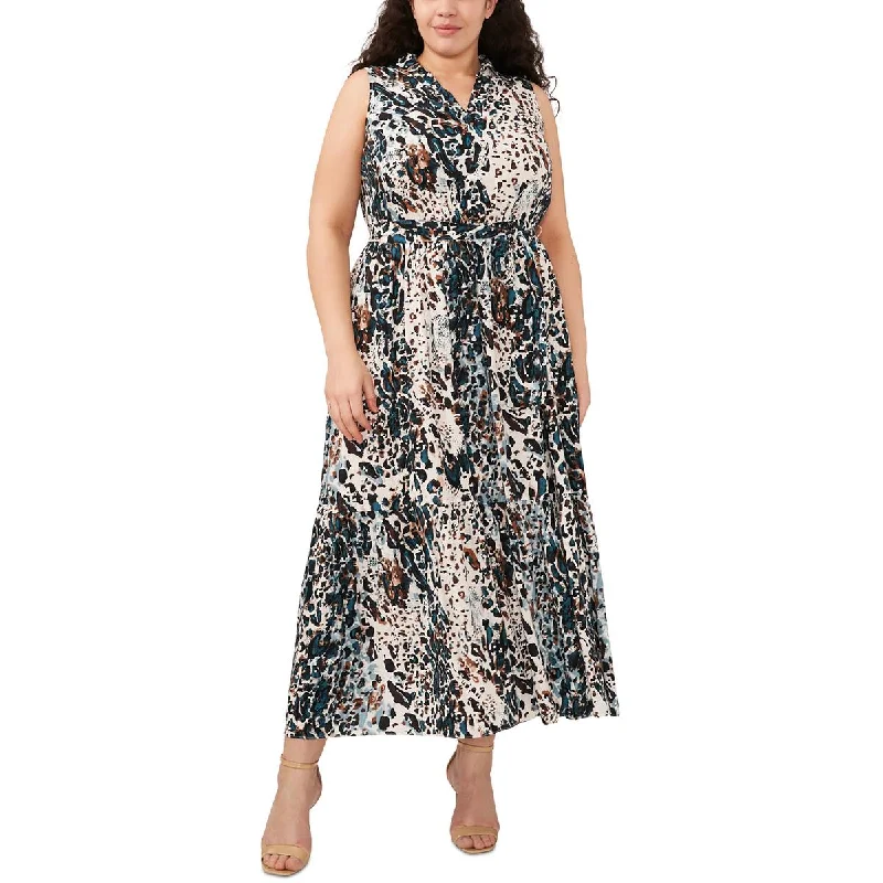 MSK Womens Plus Animal Print Rayon Maxi Dress