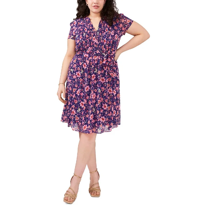 MSK Womens Plus Floral Print  Midi Dress