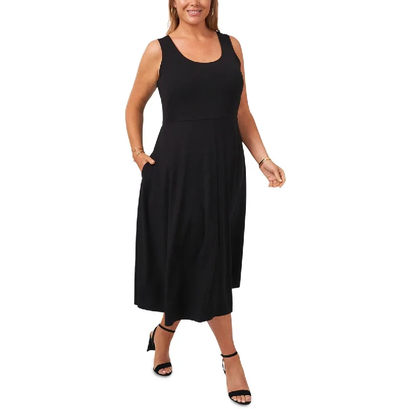 MSK Womens Plus Stretch Mid Calf Midi Dress