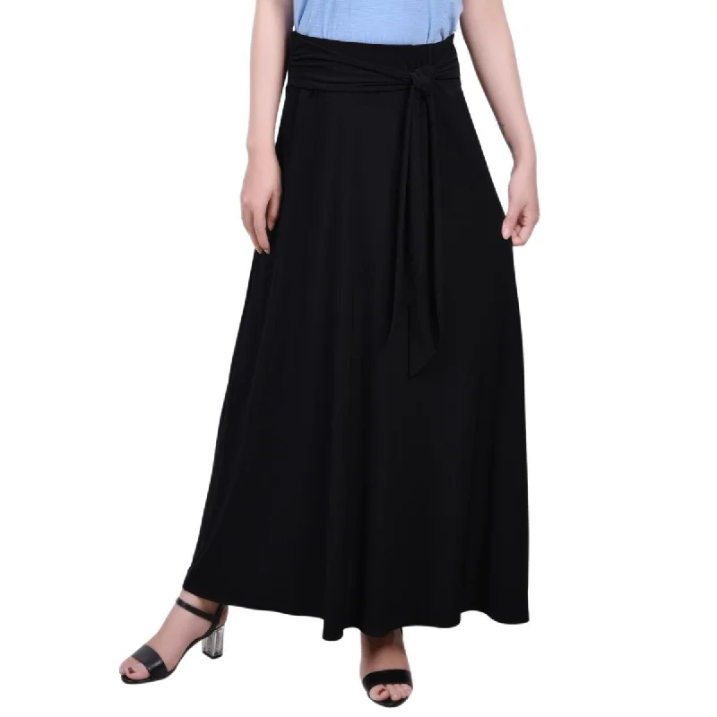 NY Collection Womens Petites Tie Belt Wide Waistband Midi Skirt